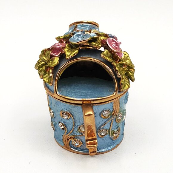 Watering Can Trinket Box Vintage Unsigned Rhinestones Flowers Magnetic Closure - Picture 3 of 9